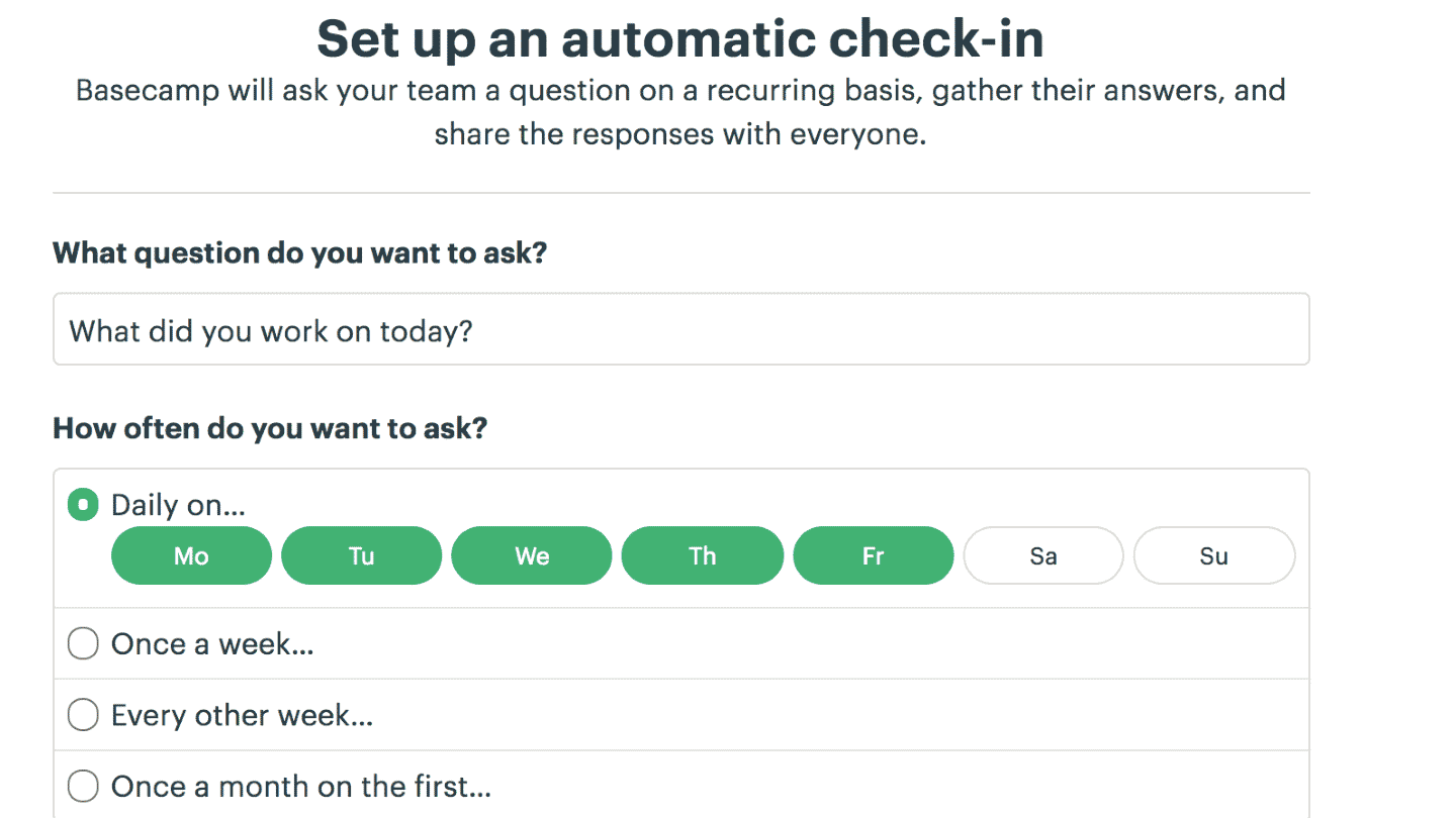 Le paramétrage des Automatic Check-Ins de Basecamp