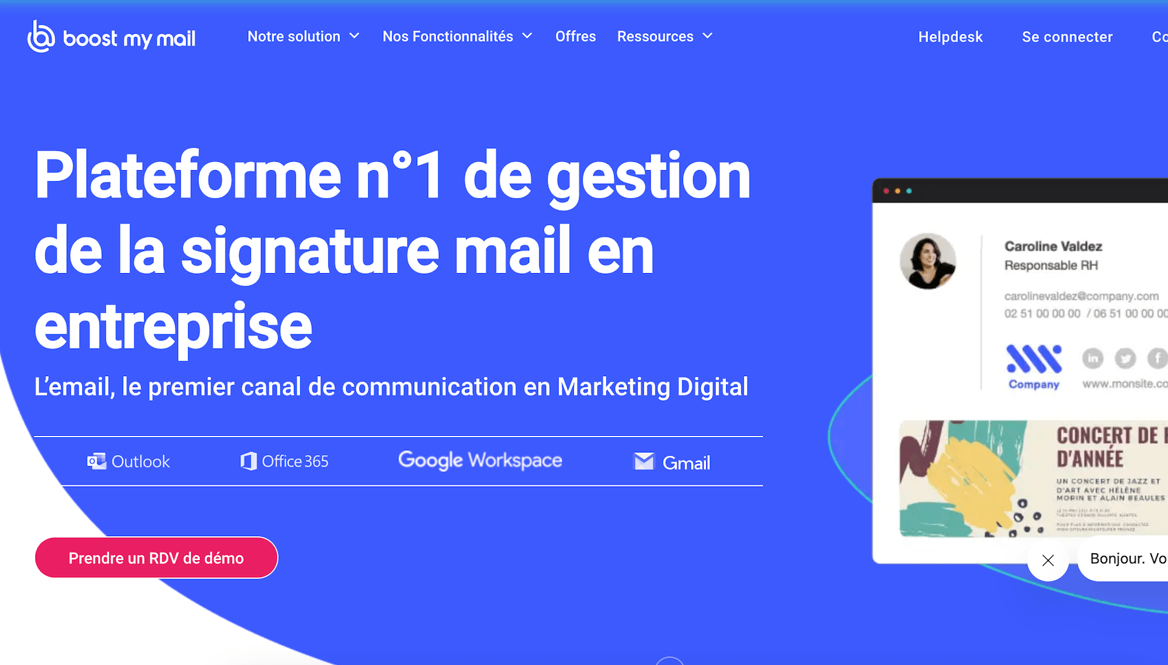 La página de inicio de Boost My Mail, competidor de Signitic