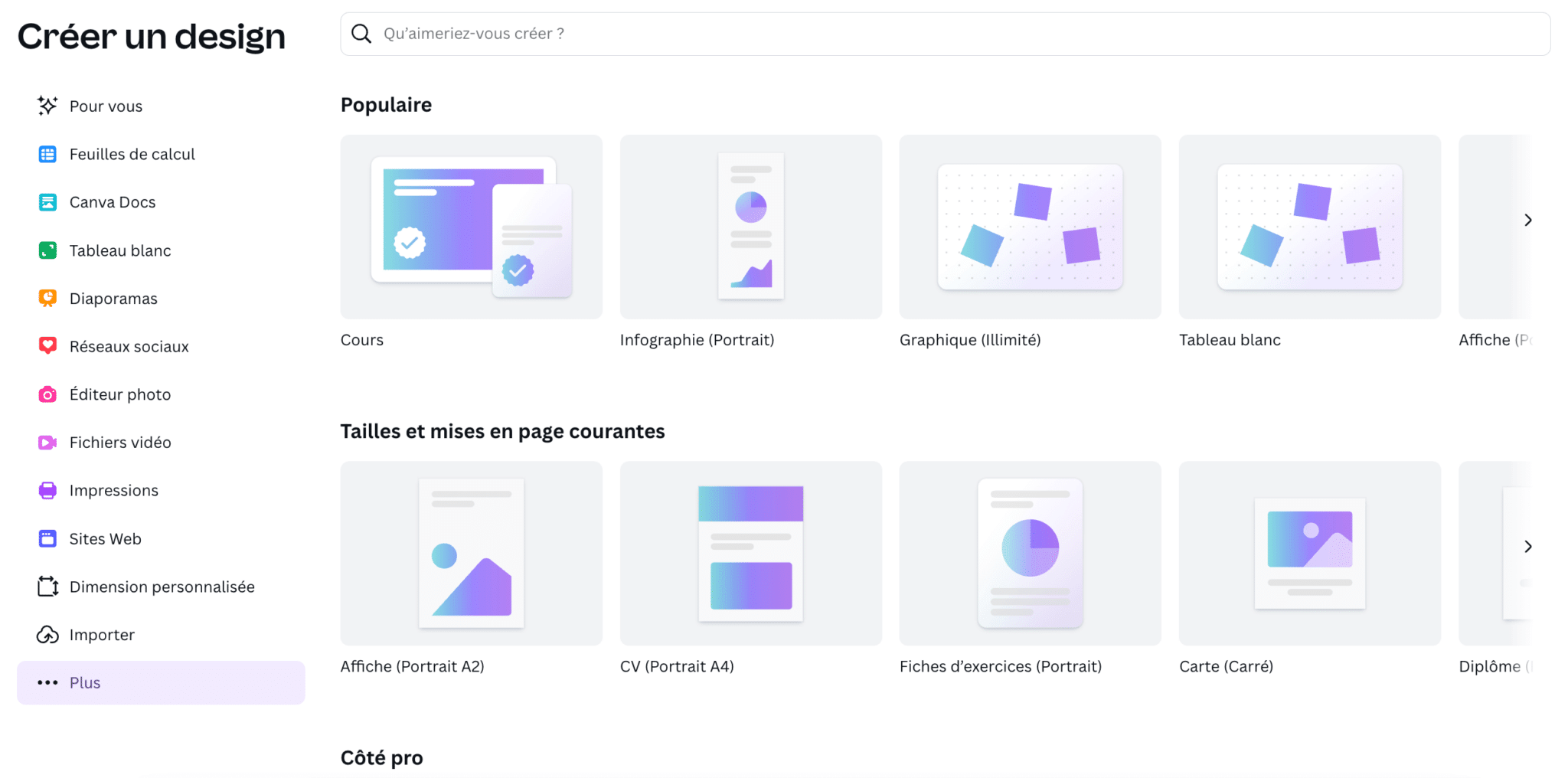 Los formatos que ofrece Canva: docs, presentaciones, pizarras, sitios web, videos