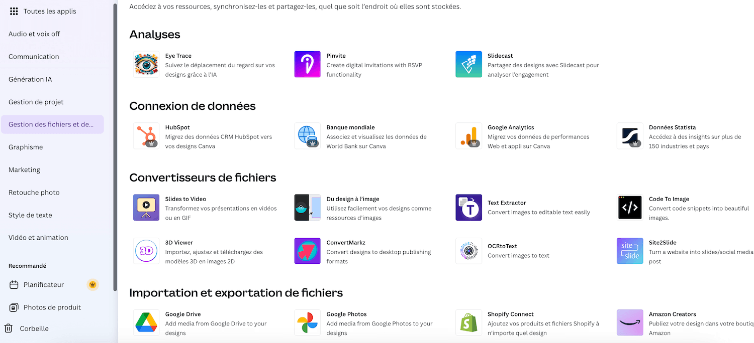 Las integraciones disponibles en Canva