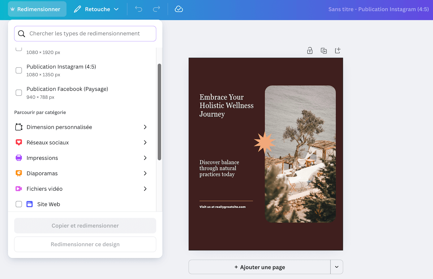 La función para redimensionar un diseño en Canva