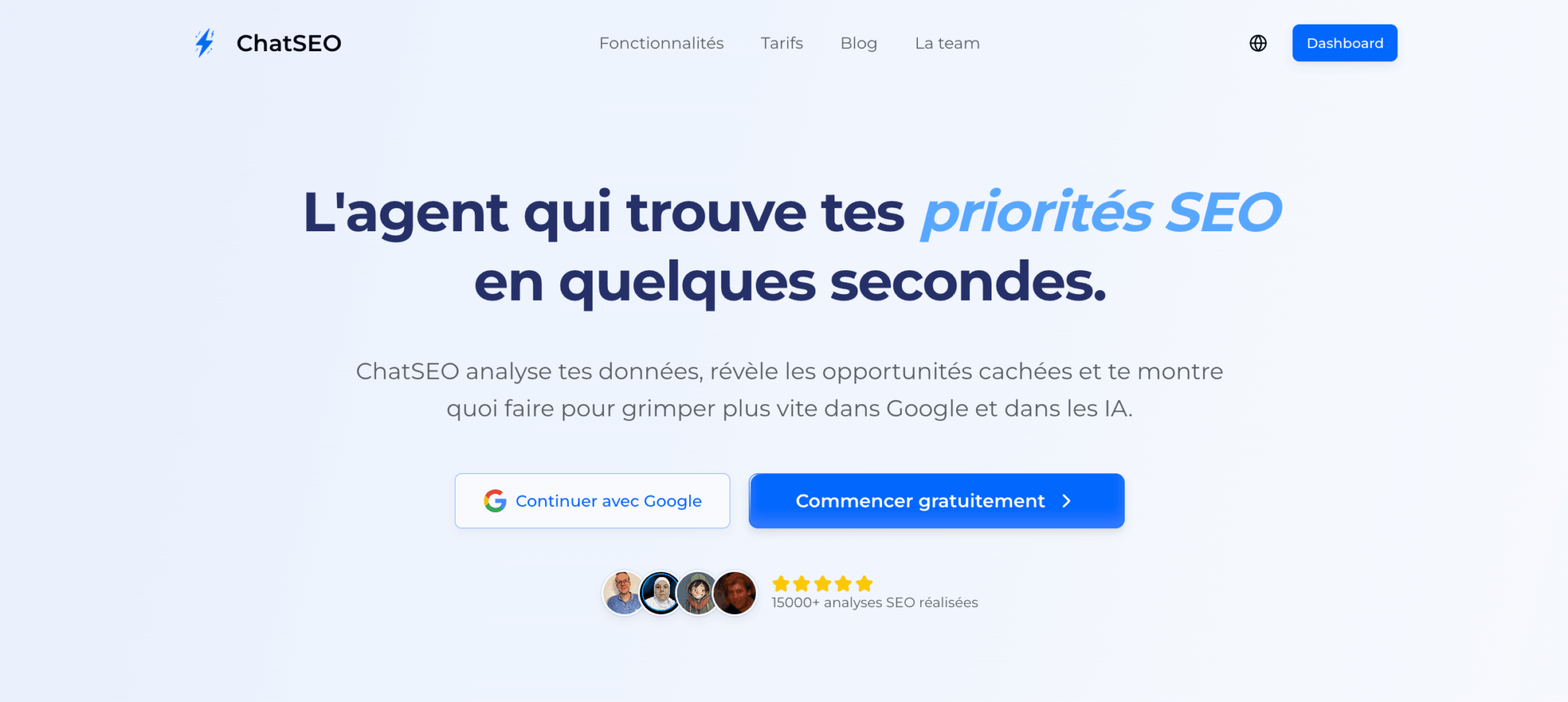 La page d'accueil de ChatSEO