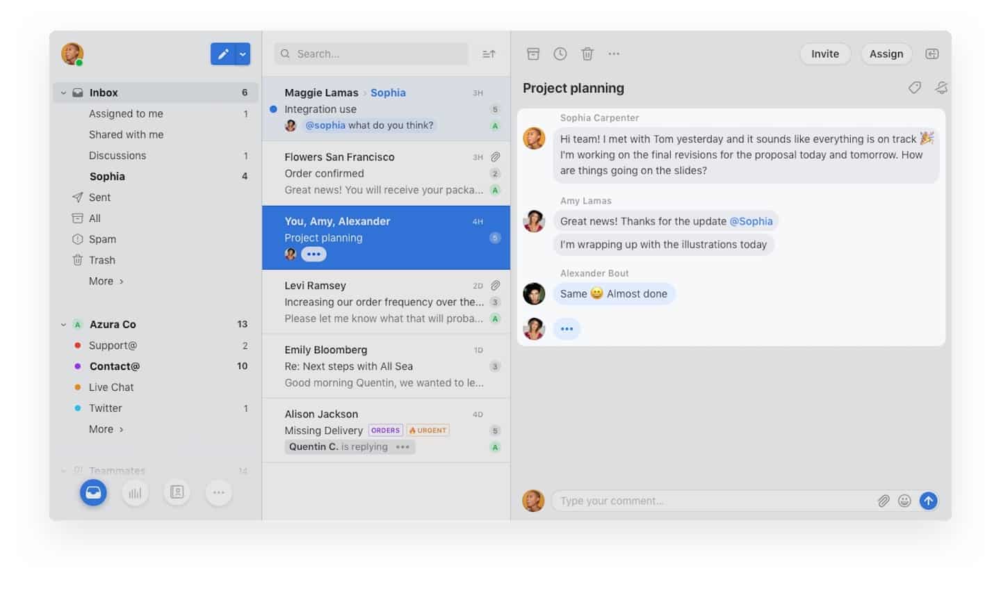 Commentaires internes sous un fil de discussion dans FrontApp