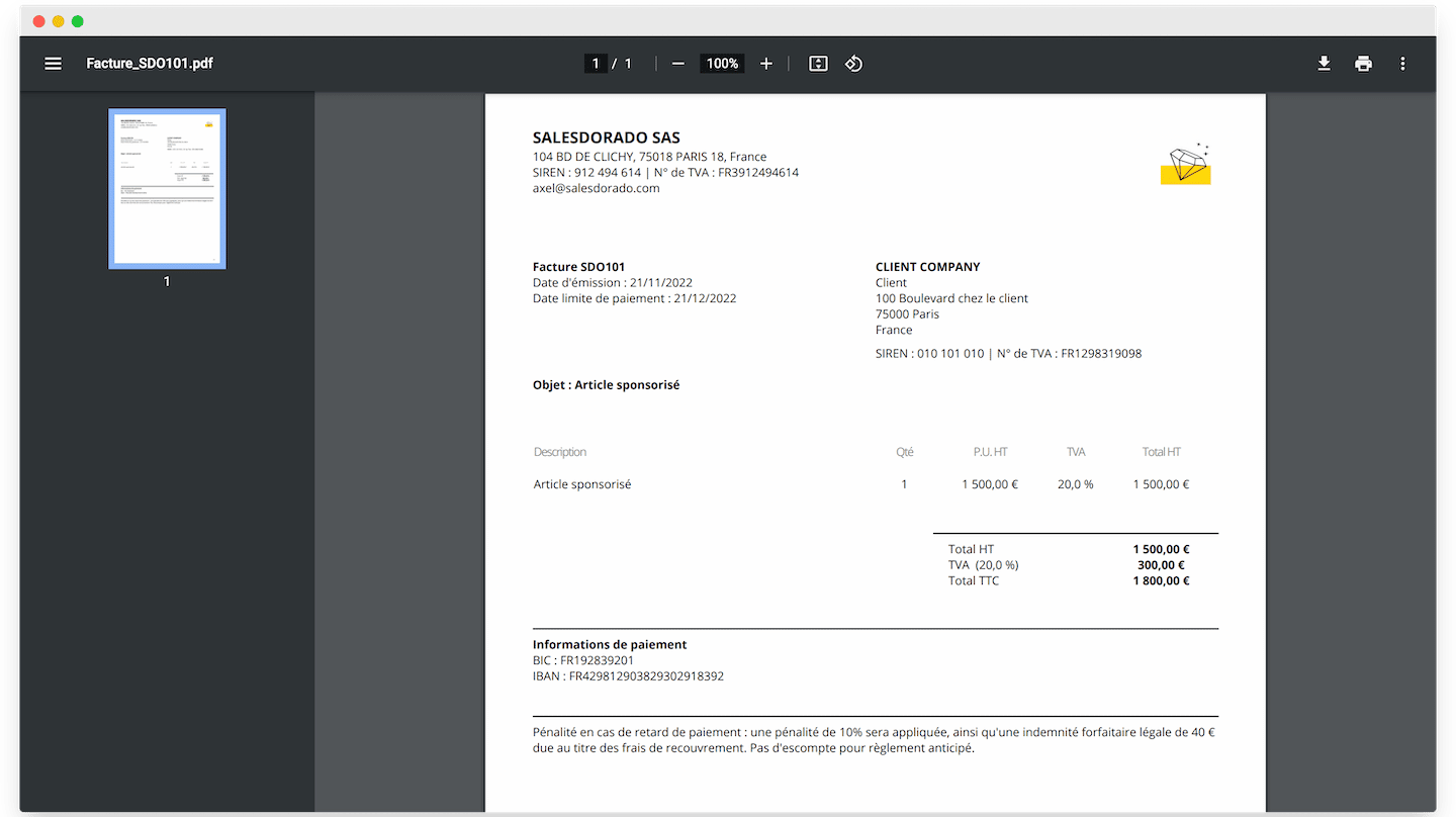 Le rendu PDF d'un devis Magniv Pro