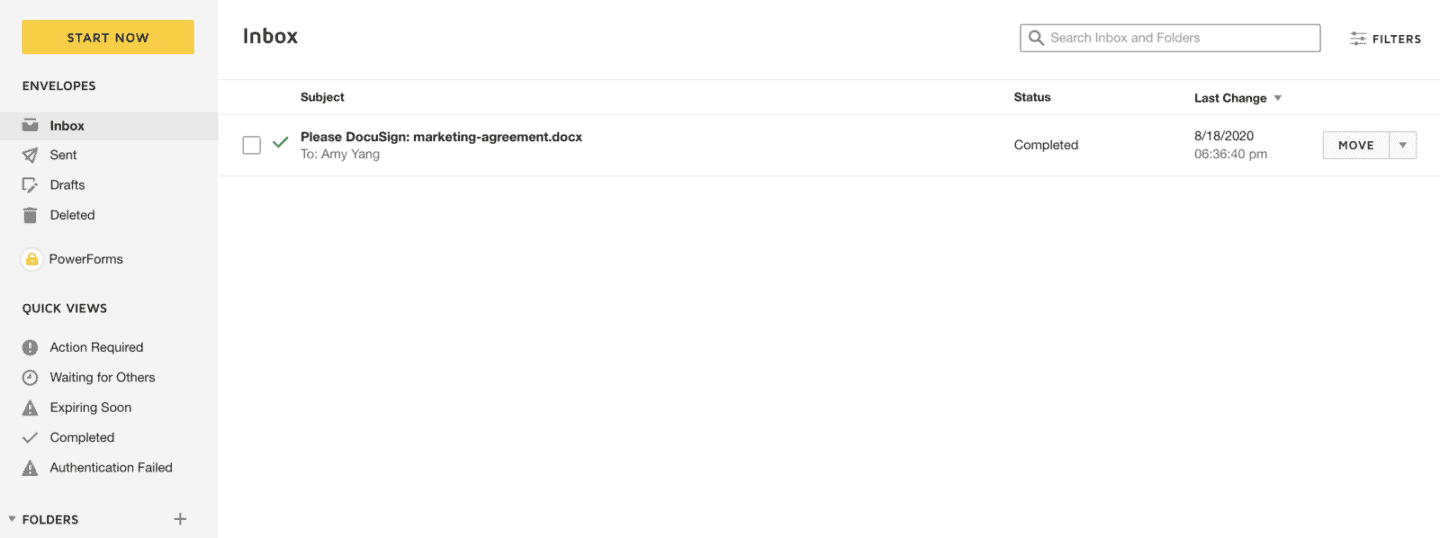 screenshot du stockage de document sur docusign