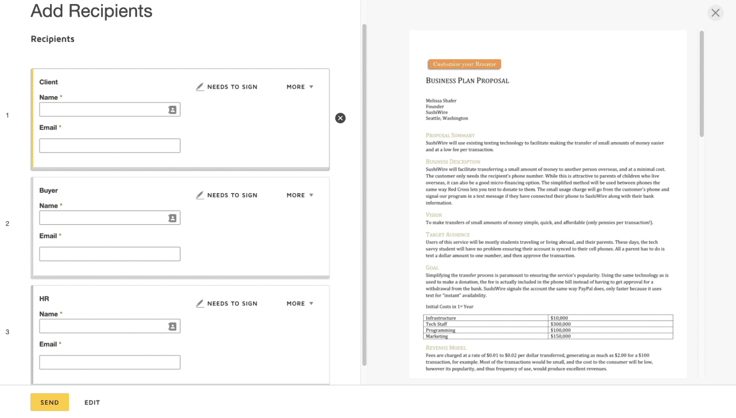 screenshot de la création de template avec docusign