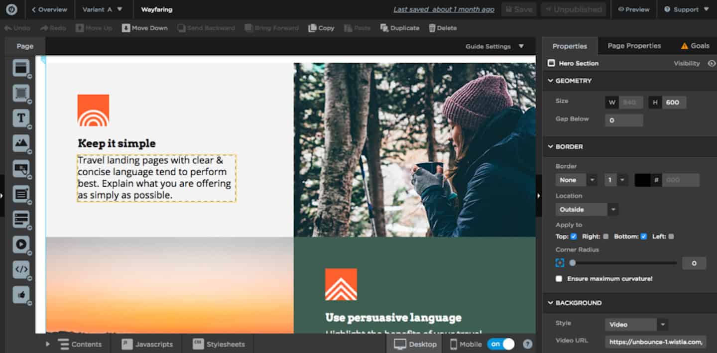 Le choix d'un modèle de landing page dans Unbounce
