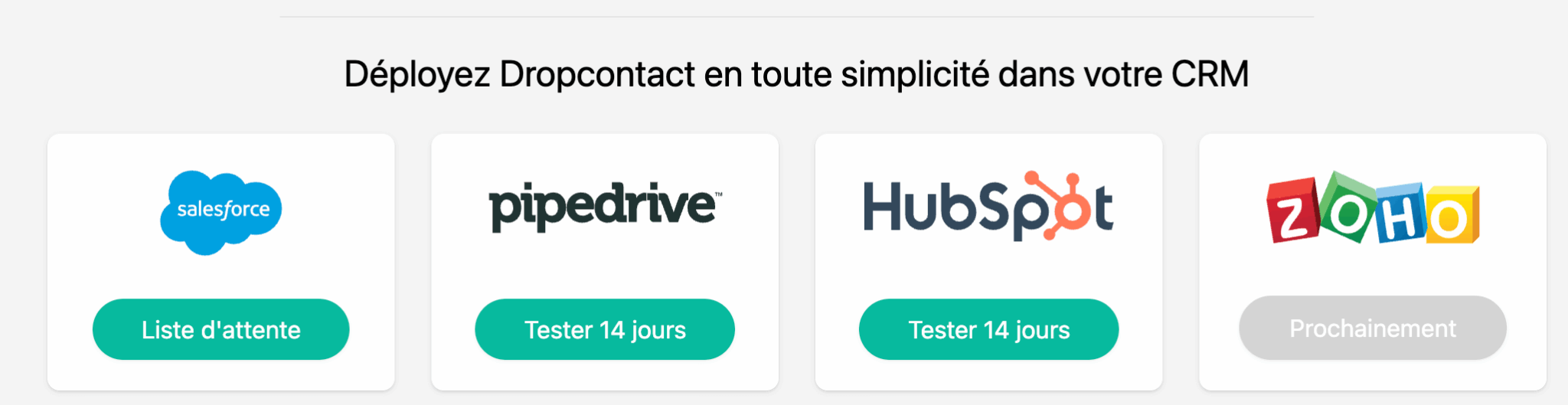 Les intégrations CRM natives de Dropcontact : Pipedrive, HubSpot et Salesforce