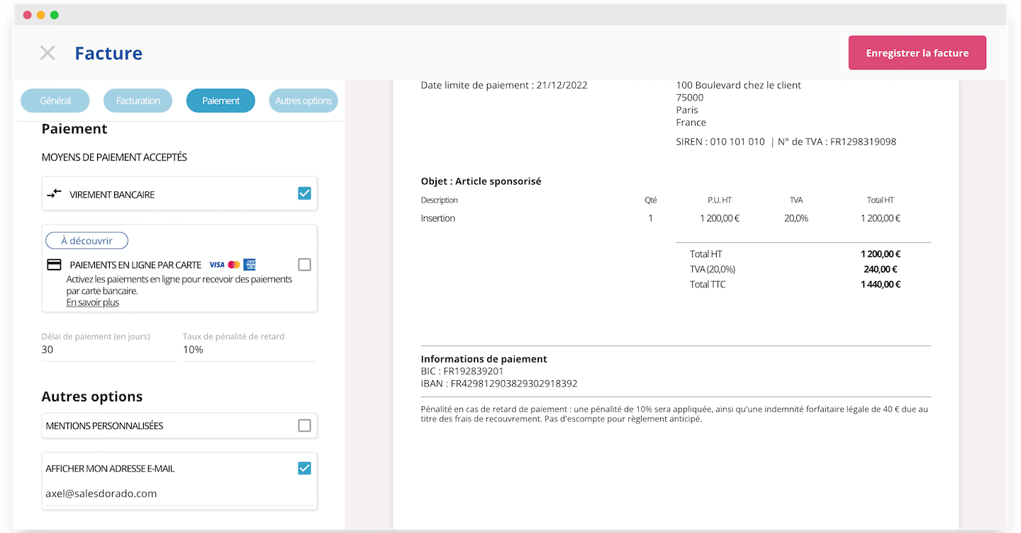 Les options de paiement d'une facture dans Magniv Pro