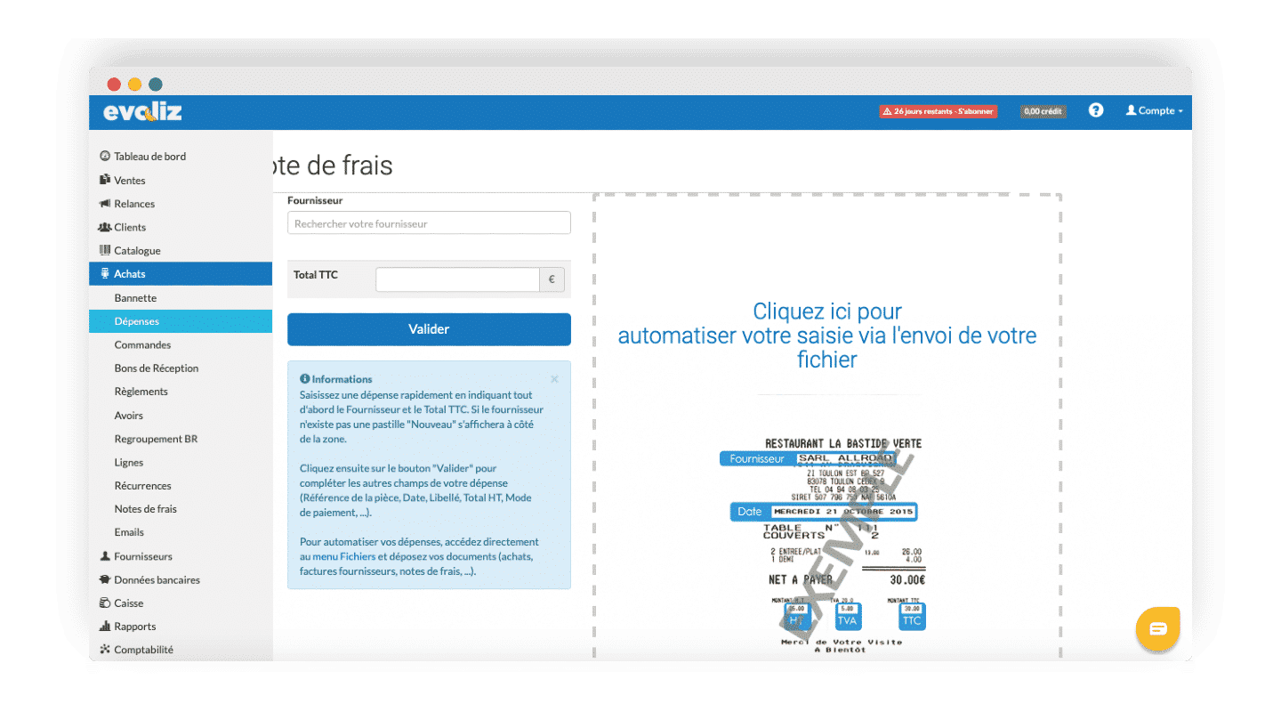 evoliz refacturation note de frais