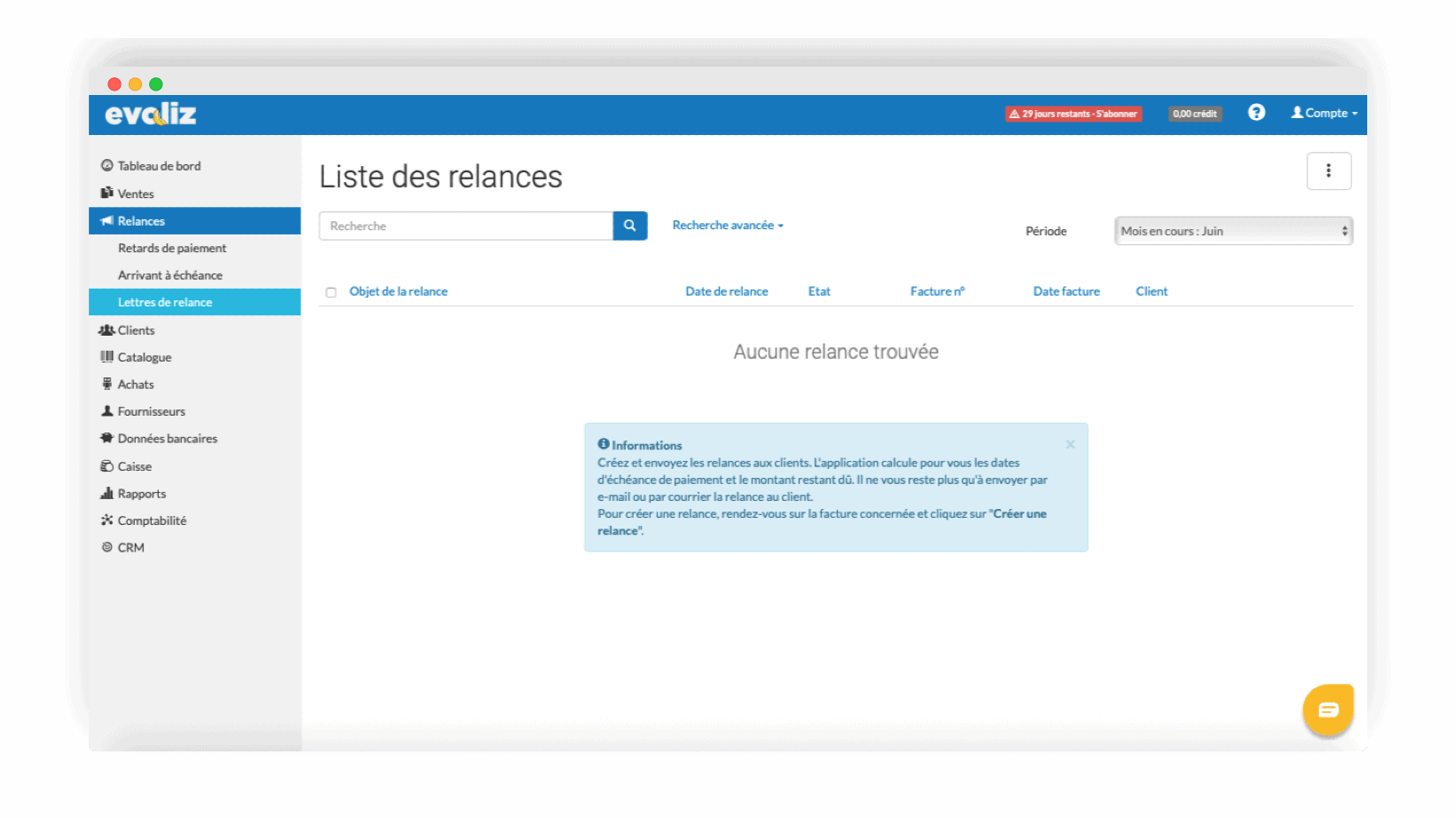Evoliz relance impayés