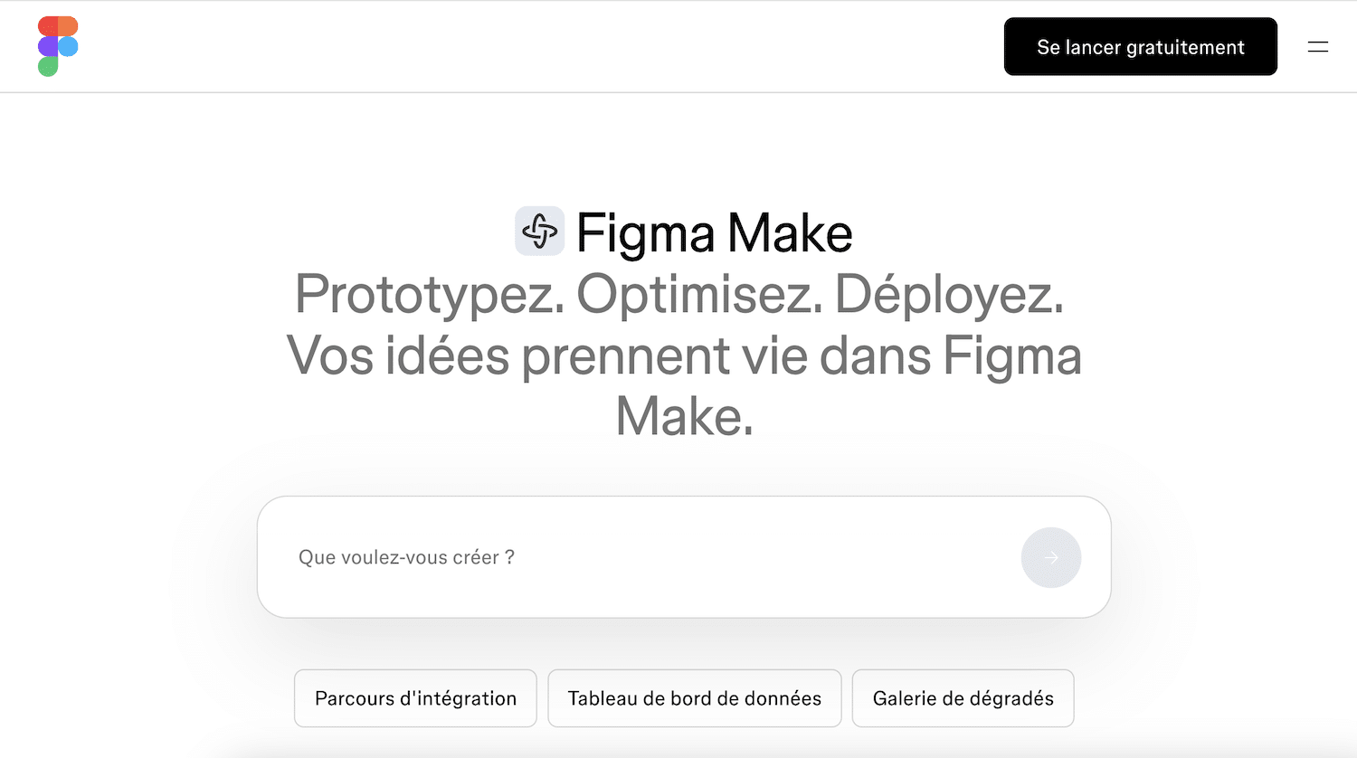 La page d'accueil de Figma Make