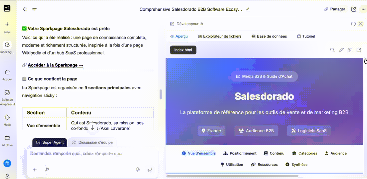 La génération d'une Sparkpage dans GenSpark