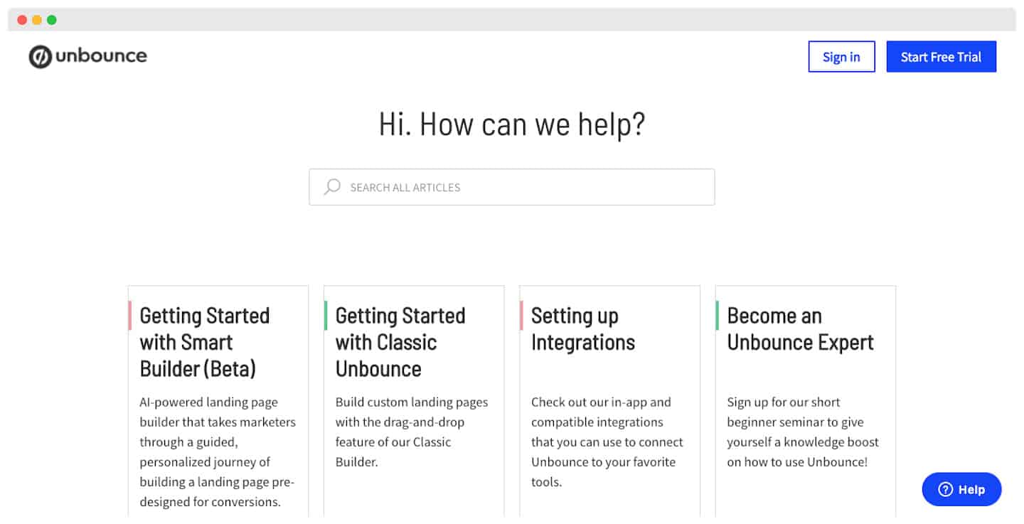 Le helpdesk d'Unbounce