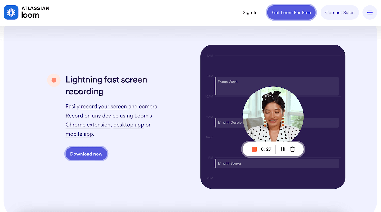 Interface de Loom avec l'enregistrement d'écran en cours