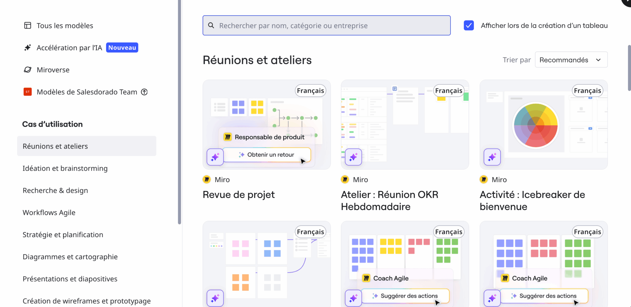 La bibliothèque de templates de Miro