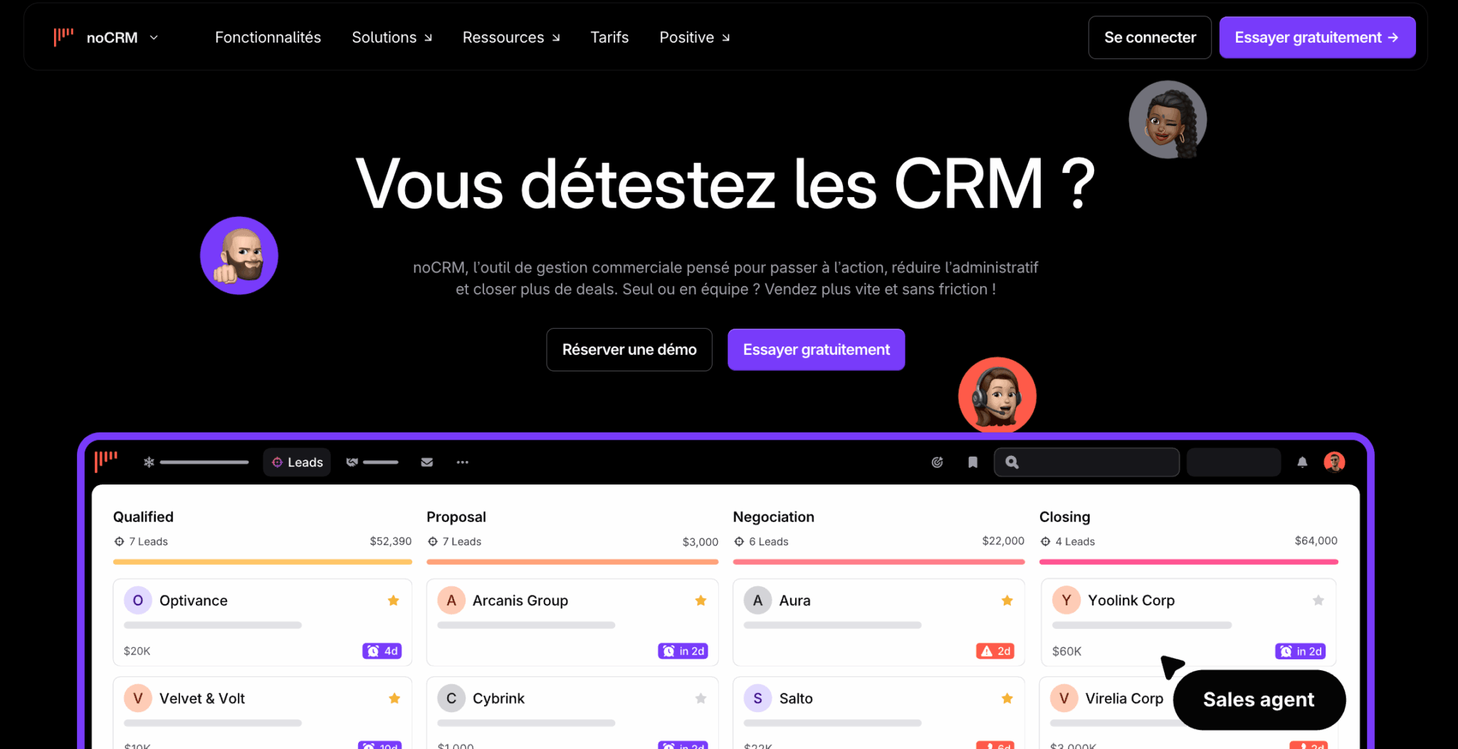La nouvelle interface de noCRM, avec sa barre de navigation sombre