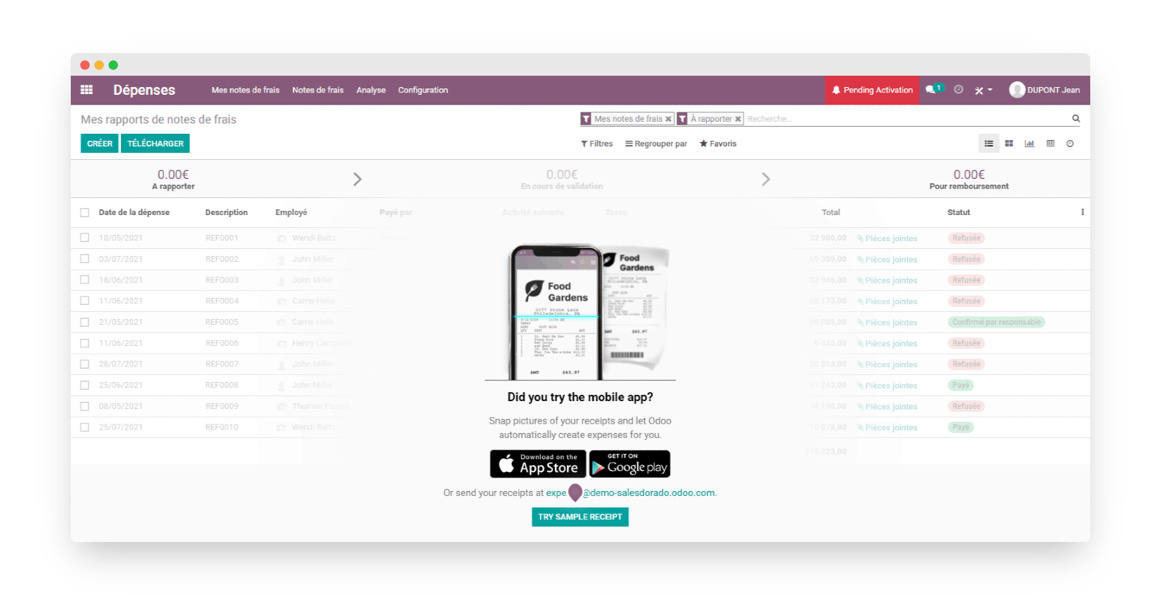 odoo gestion des dépenses
