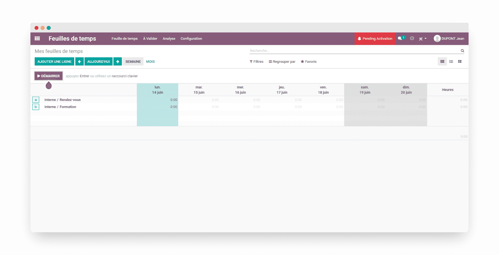 odoo feuilles de temps