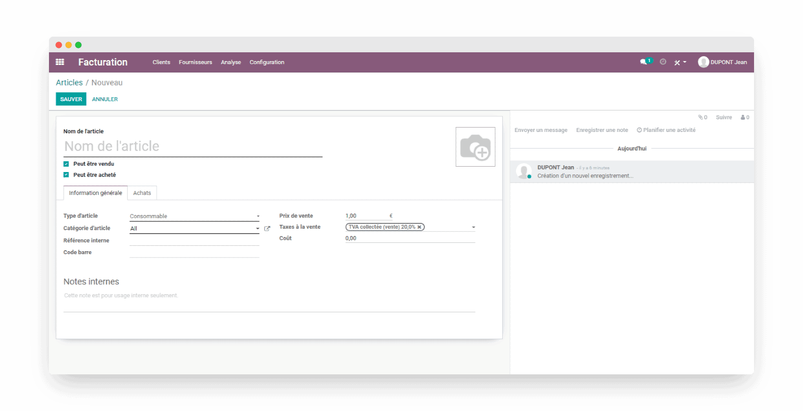 odoo fiche article