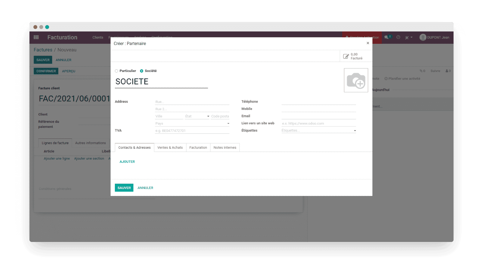odoo fiche client