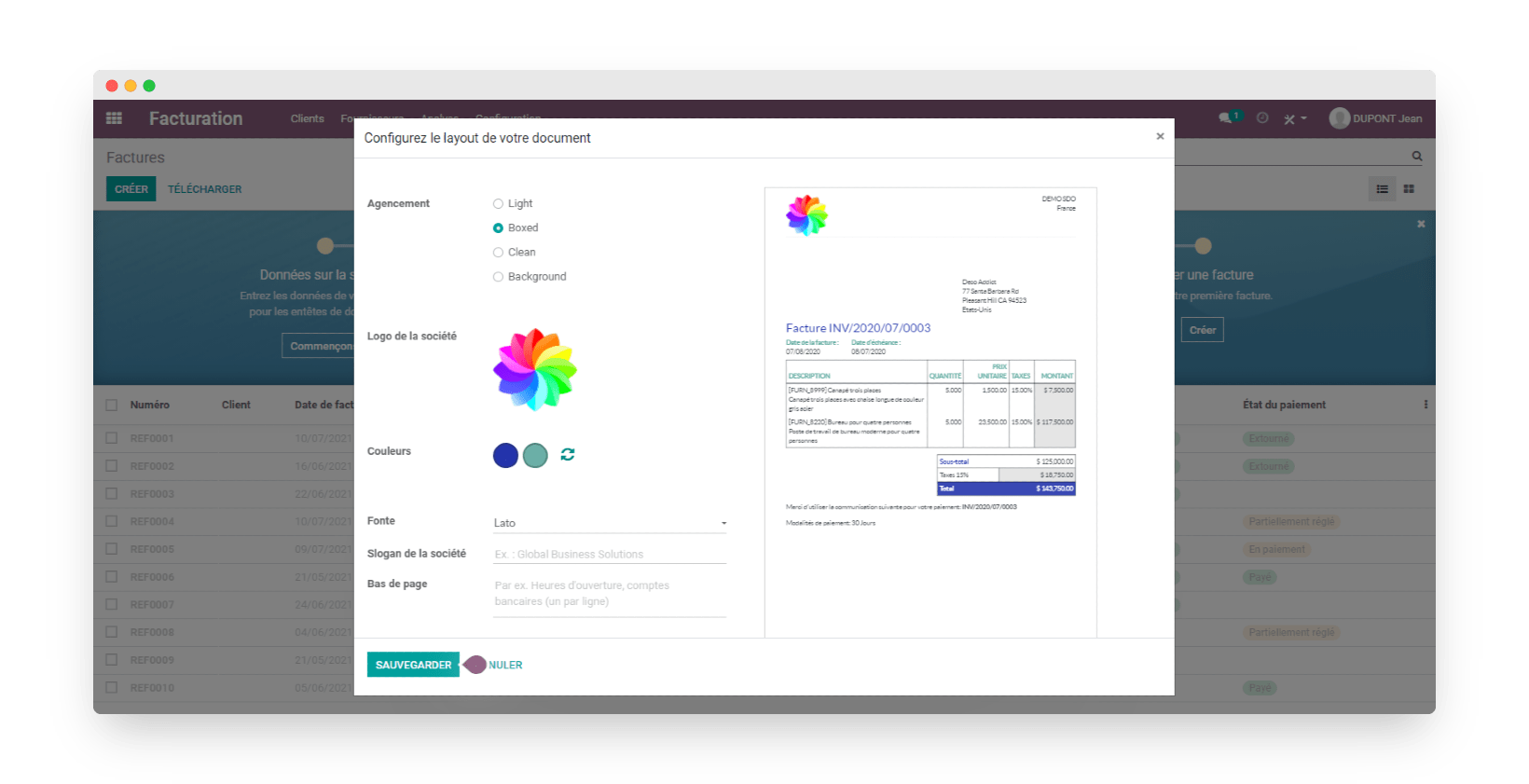 odoo templates factures