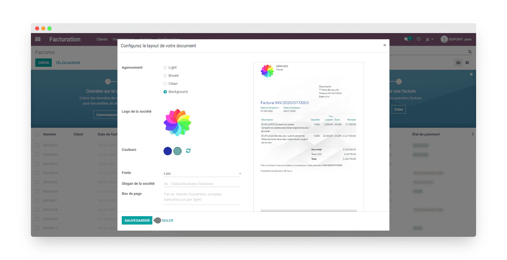 odoo templates factures