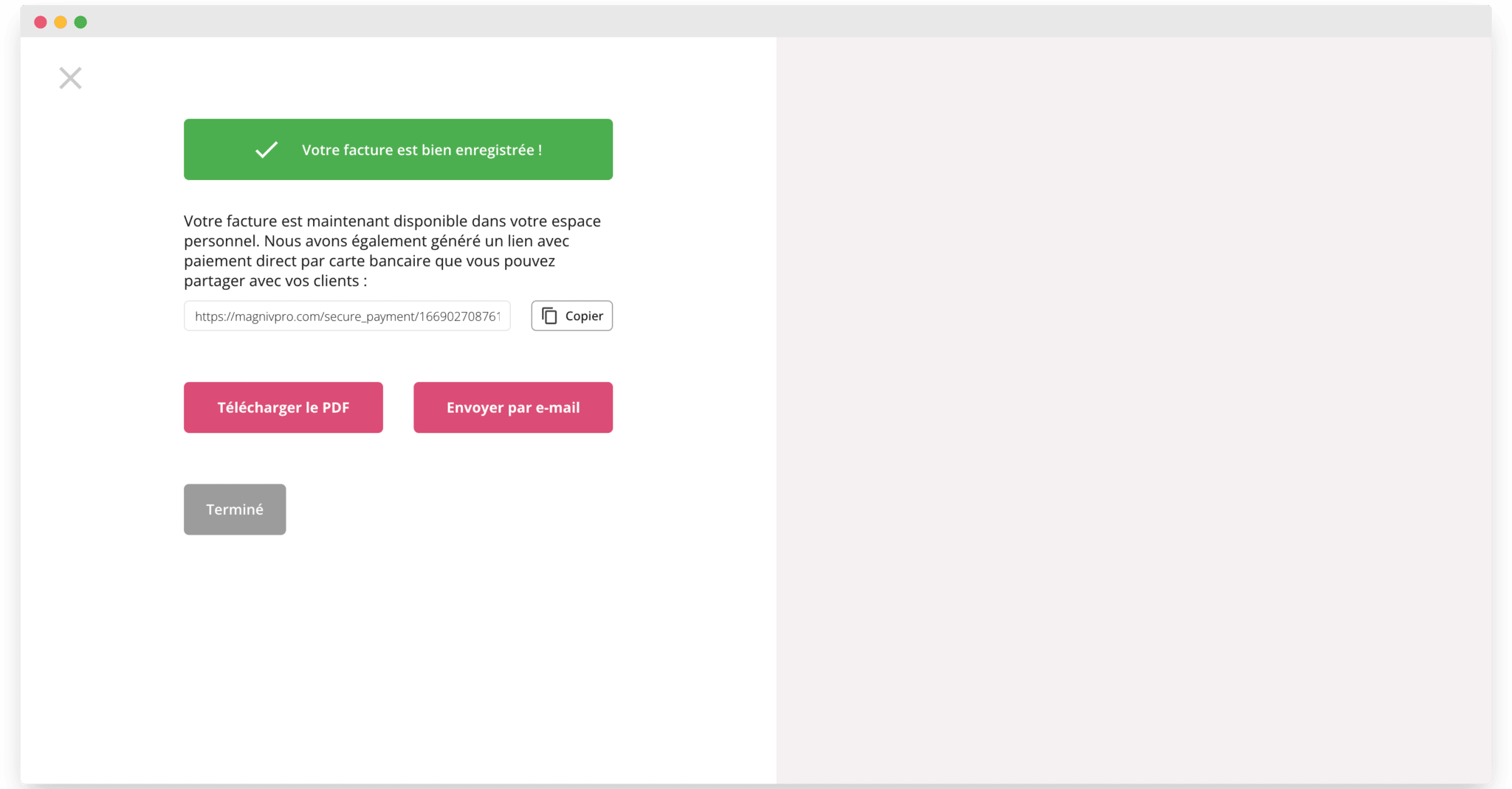 Les trois options d'envoi d'une facture dans Magniv Pro