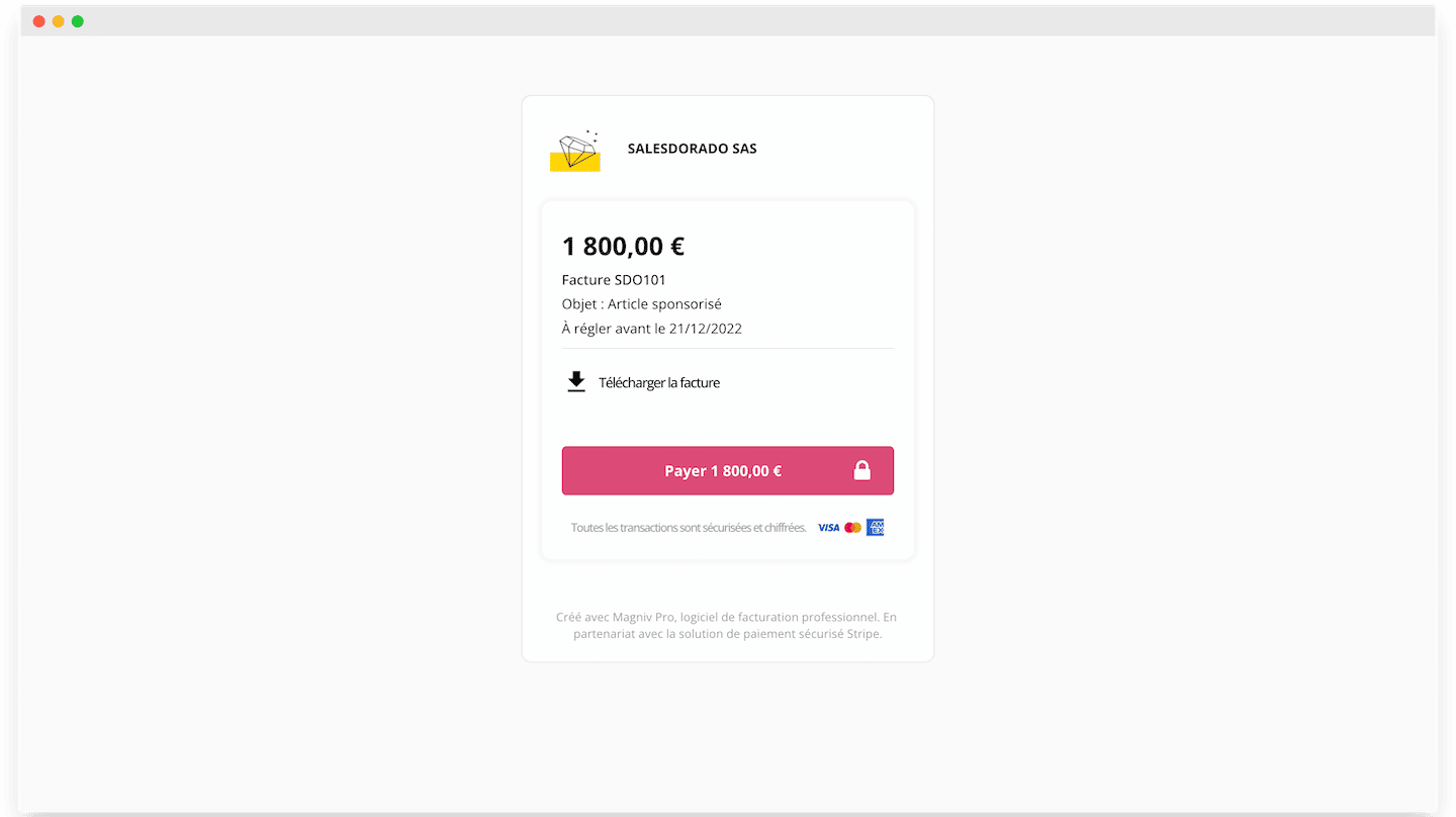 L'écran de paiement en ligne proposé au client