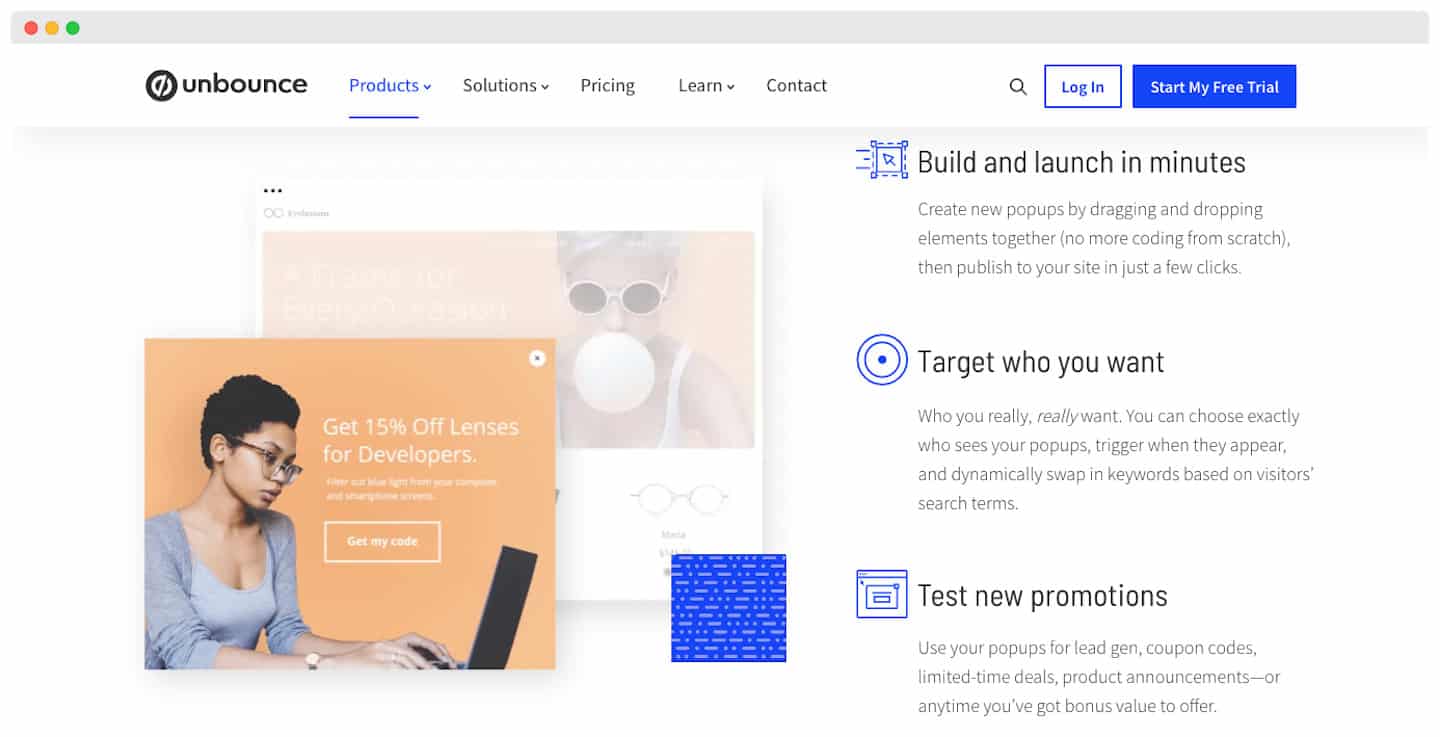 La configuration d'un pop-up dans Unbounce