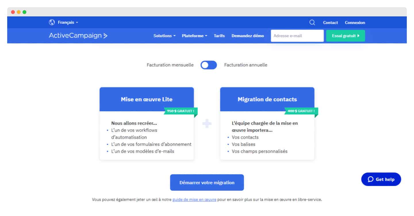 Conditions du service de migration de données d'ActiveCampaign