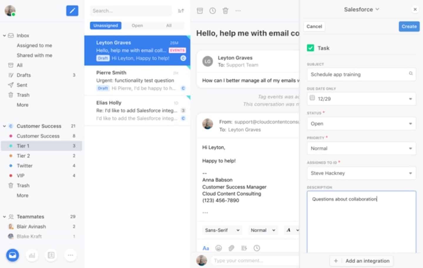 Données Salesforce affichées dans une conversation FrontApp