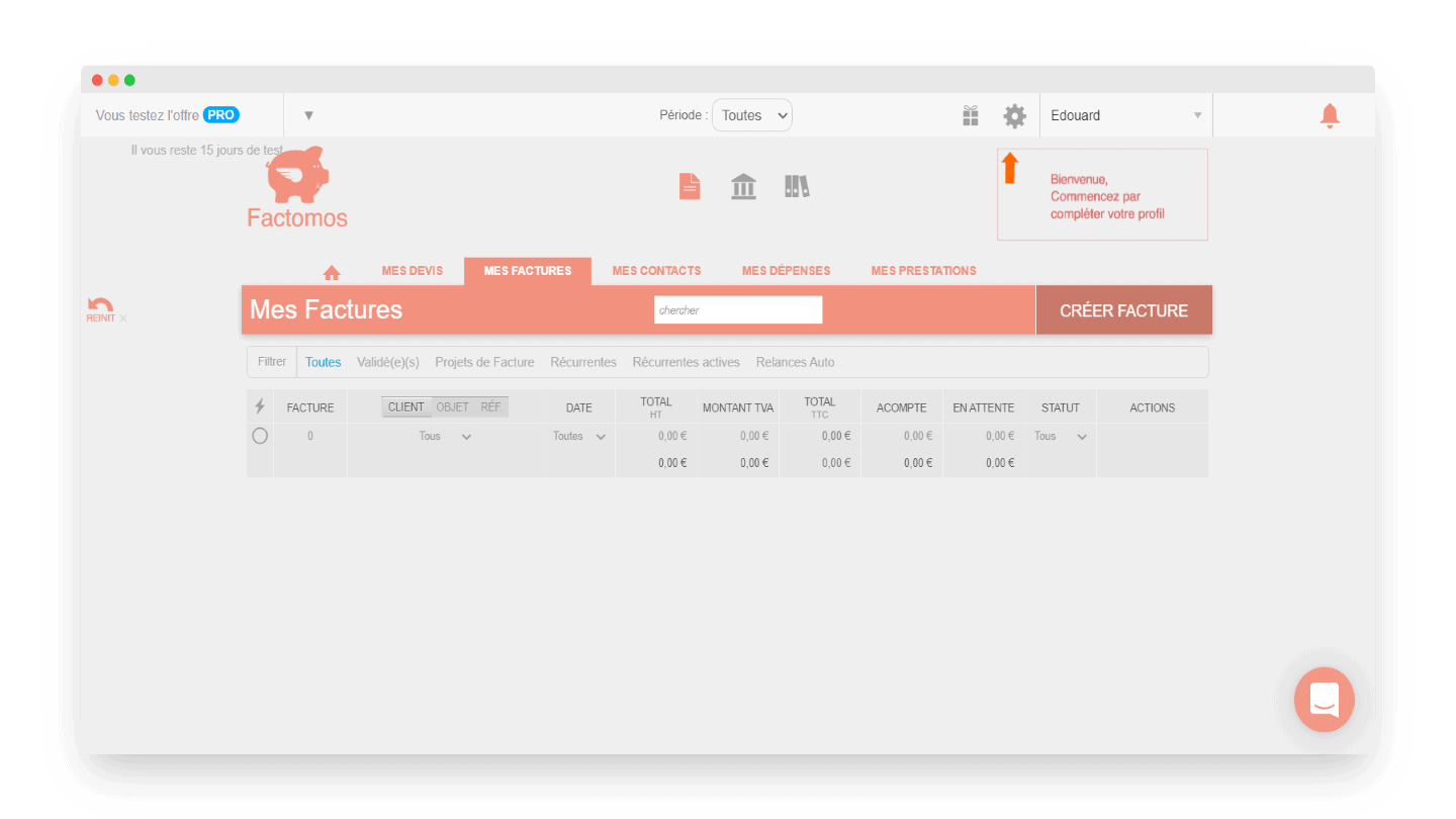 Dashboard Factures Factomos