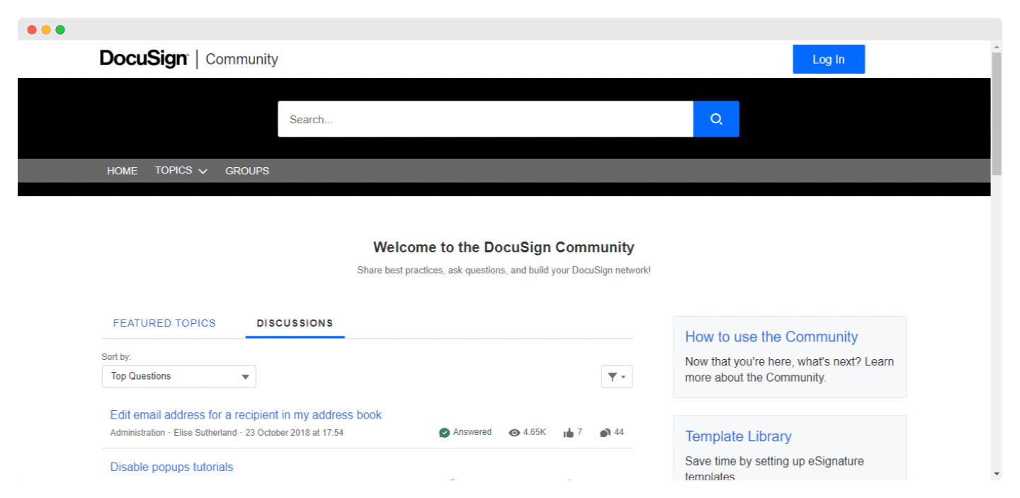 screenshot du forum docusign