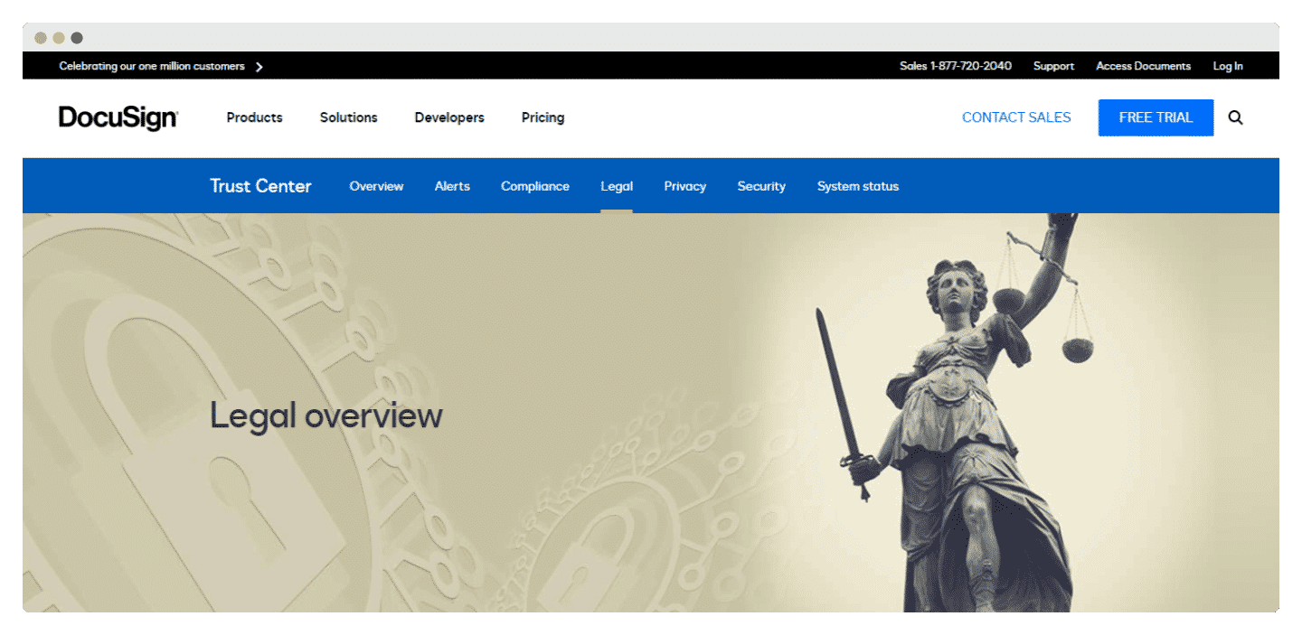 screenshot des ressources légales de docusign