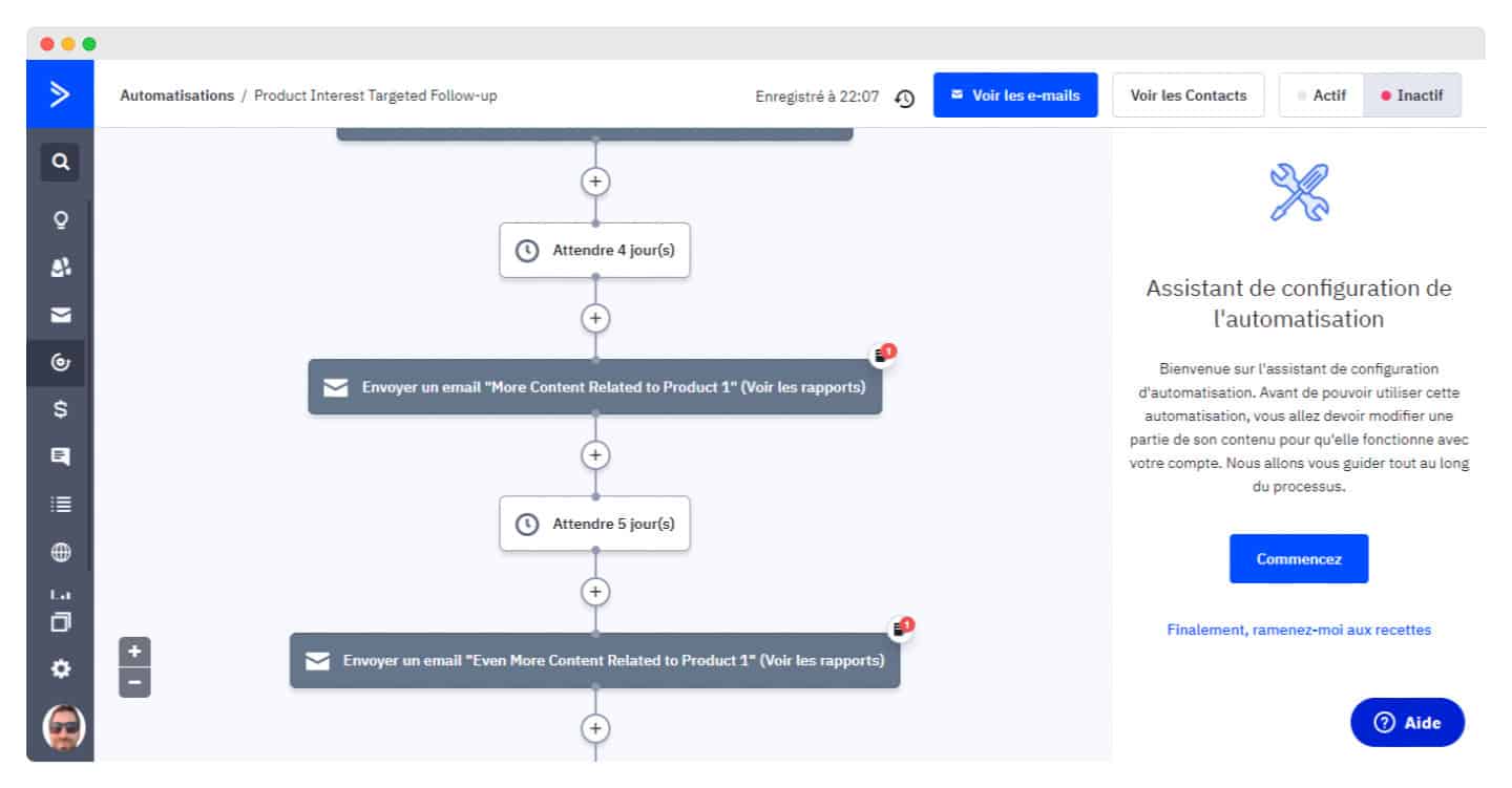 Chaîne d'automatisation avec ses conditions dans ActiveCampaign