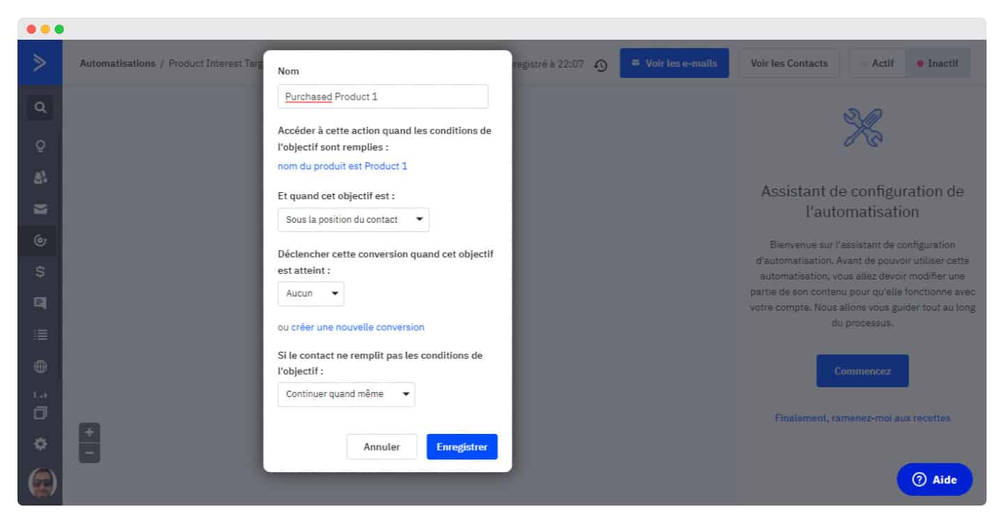 Test A/B intégré à un scénario d'automatisation ActiveCampaign