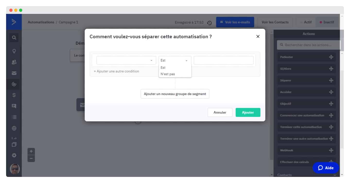 Conditions de segmentation des contacts dans ActiveCampaign
