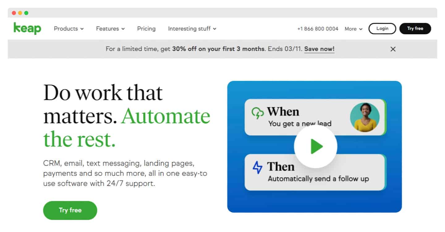 Interface de Keap, anciennement Infusionsoft