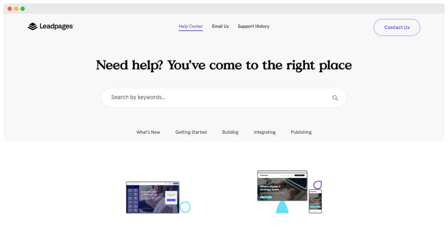Le support client de Leadpages, joignable par email
