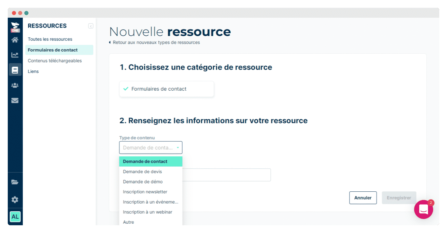 Modèle de formulaire de contact dans Plezi One
