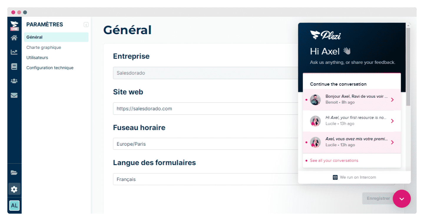 Widget de chat du support client de Plezi One