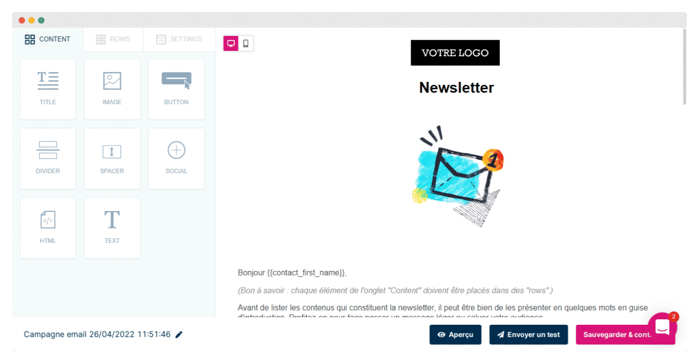 Choix du format de campagne emailing dans Plezi One