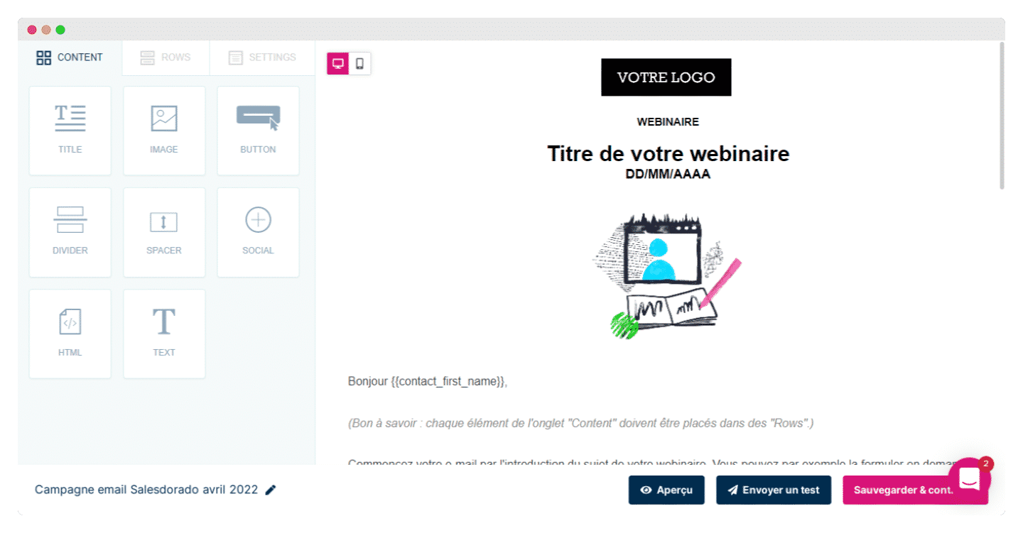 Éditeur de campagne email de Plezi One