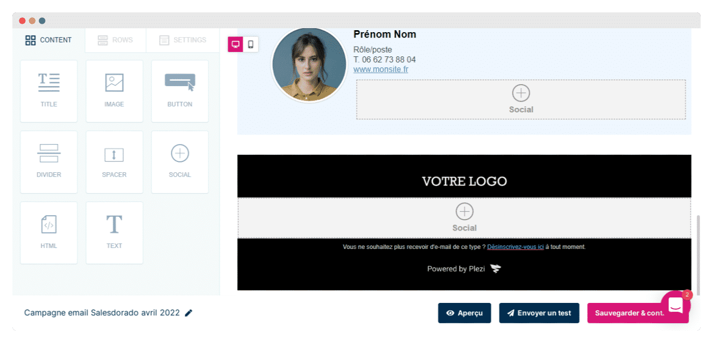 Personnalisation d'un modèle d'email dans Plezi One