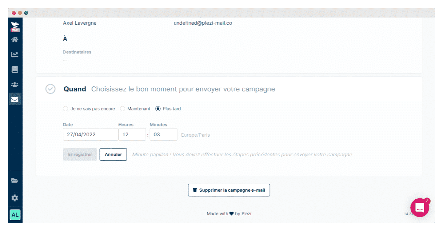 Planification de l'envoi d'une campagne dans Plezi One