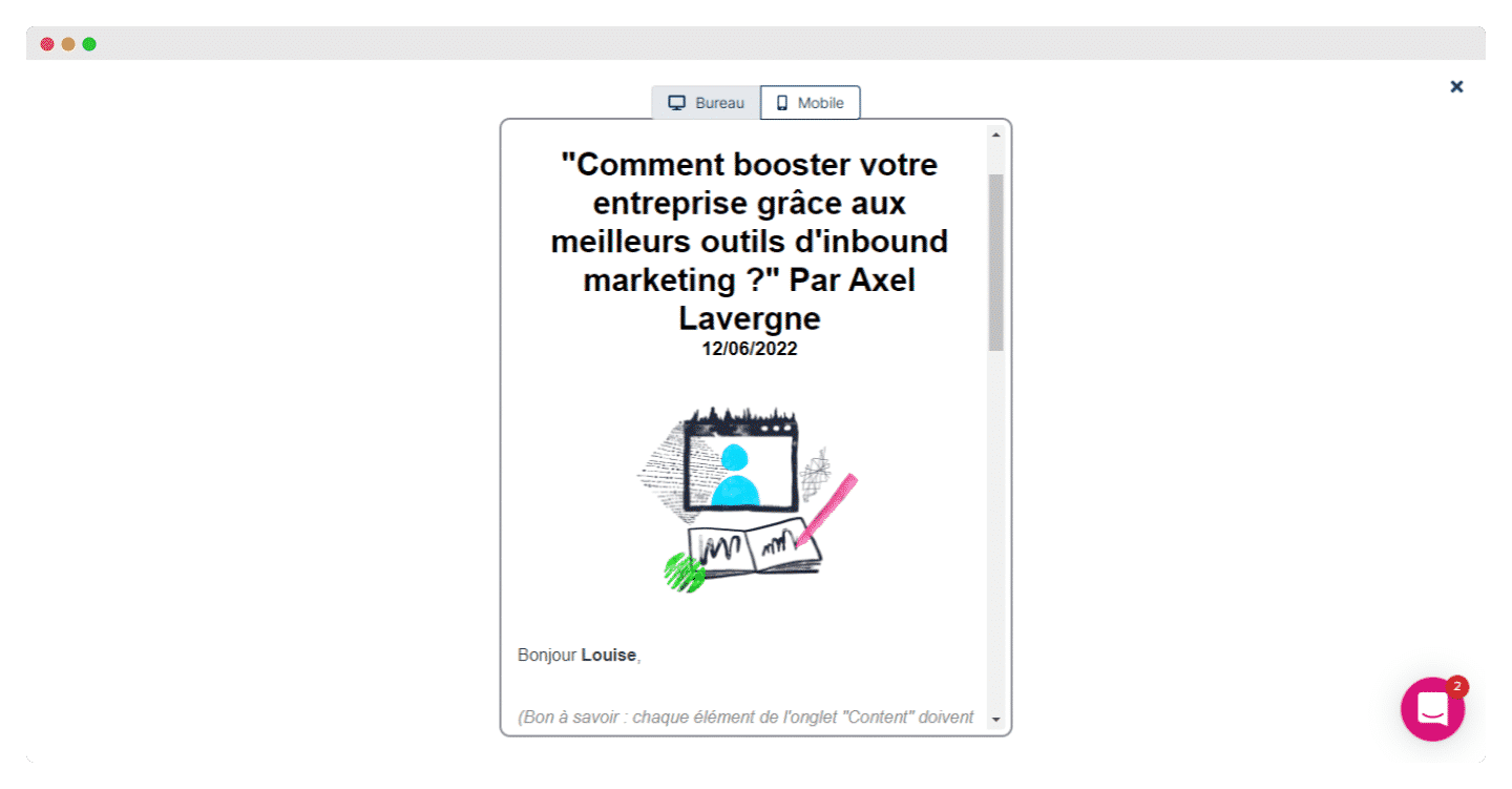 Aperçu bureau et mobile d'une campagne Plezi One