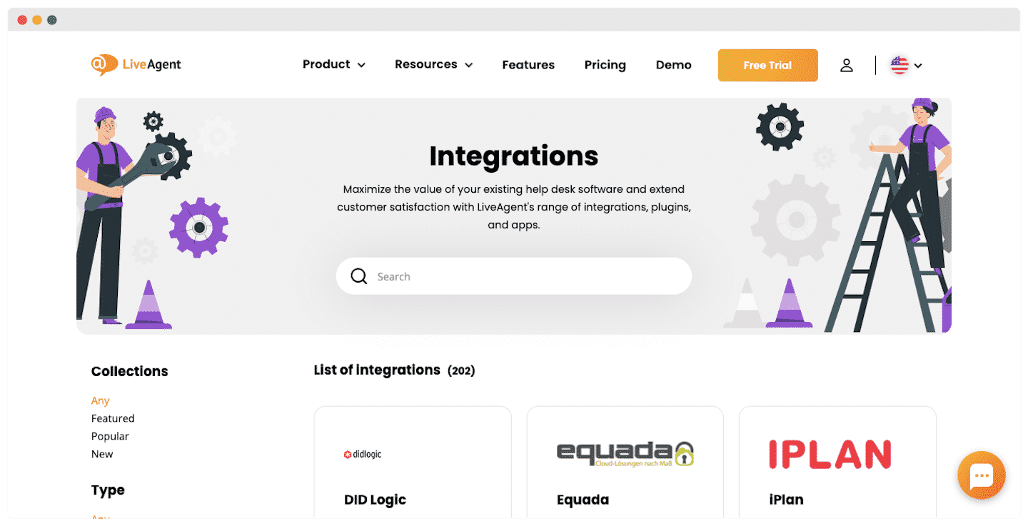 Catalogue d'intégrations natives de LiveAgent