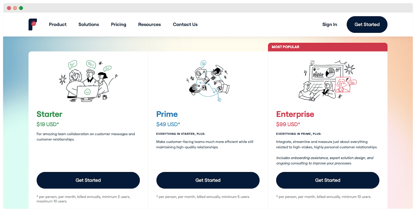 Grille tarifaire de FrontApp