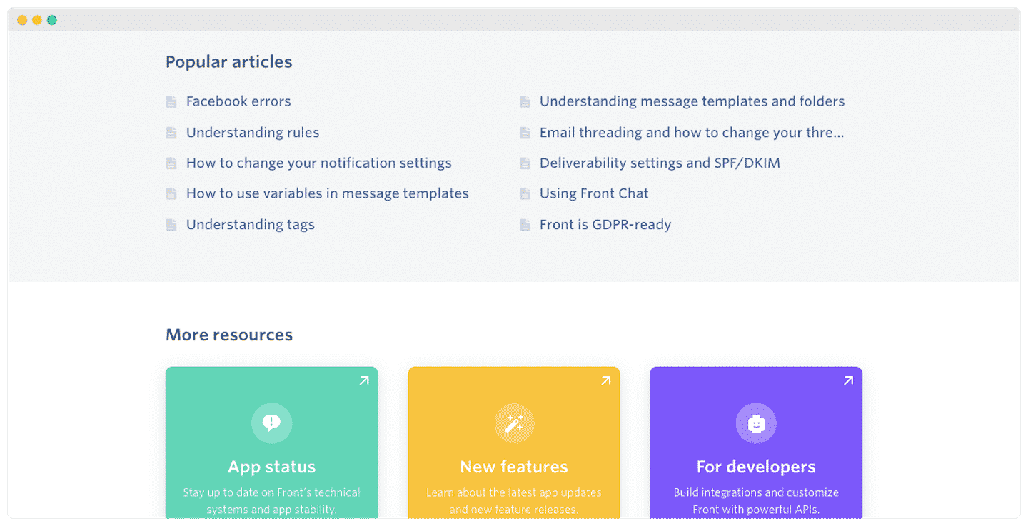 Organisation des ressources d'aide de FrontApp